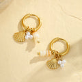 Women Fashion Jewelry Waterproof Stainless Steel Starfish Shell Gemstone Natural Peal Hoop Earrings for Ocean Designs
