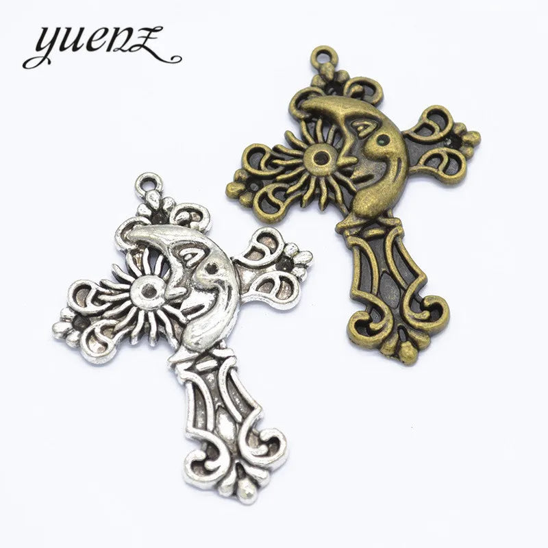 YuenZ Antique Silver Color Moon Cross Charms Metal Pendant Diy Charms Necklace Jewelry Making 53*39mm T77