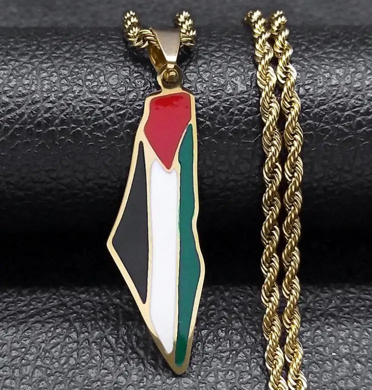 Caicai Israel and Palestine Map Pendant Necklace Stainless Steel Stylish Personality Pendant Jewelry