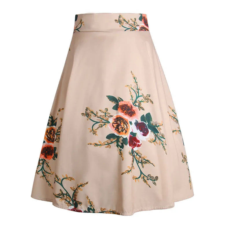 Retro Print Ladies Skirt Women Summer Skirts High Waist a Line Skirts