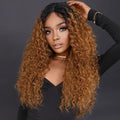 Ombre Blonde Lace Front Wigs Afro Curly Hair for Black Women Middle Part Light Brown Water Wavy Wig Kanikaron Synthetic Hair Wig