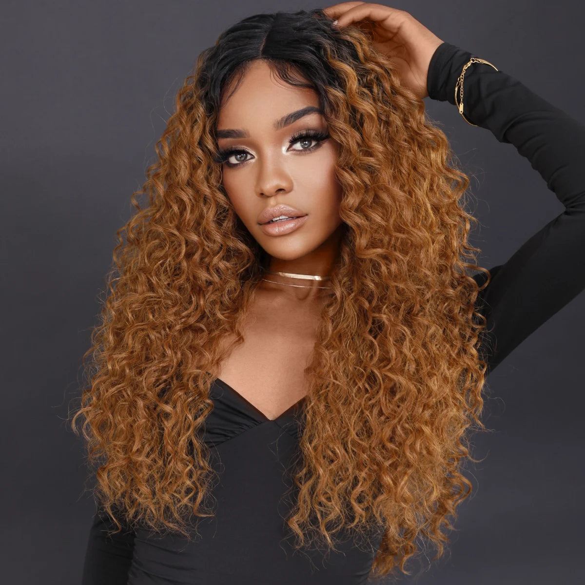 Ombre Blonde Lace Front Wigs Afro Curly Hair for Black Women Middle Part Light Brown Water Wavy Wig Kanikaron Synthetic Hair Wig