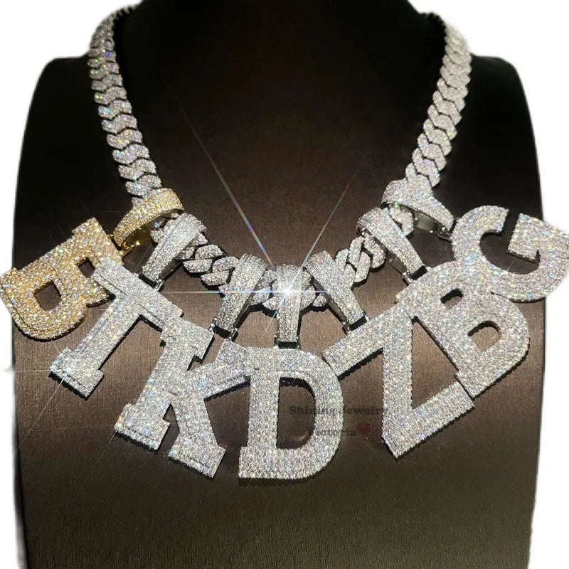 Iced Out Sterling Silver GRA Certificated Pass Diamond Tester Custom Made Initial Moissanite Letter Pendant