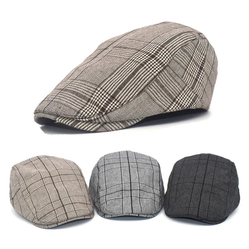 Fashion New European American Men Newsboy Cap Women Plaid Cloth Stitching Flat Top Lvy Hat