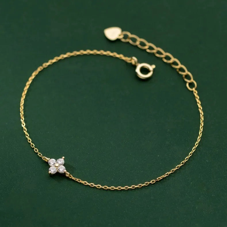 Small Cubic Zirconia Flower Shape 925 Sterling Silver Gold Plated Charm Bracelets Women Fashion Jewelry
