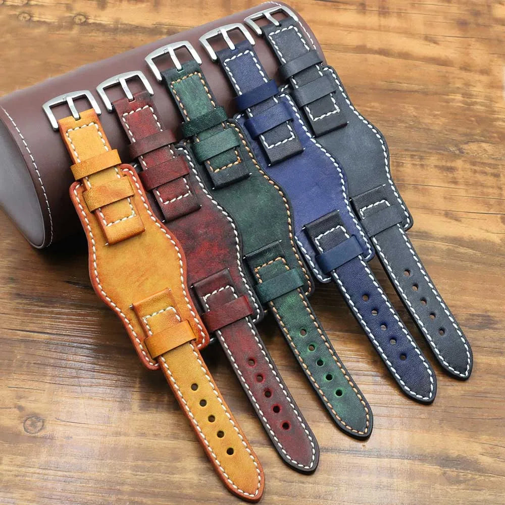 Custom Logo 20mm 22mm 24mm Premium Bund Strap Leather Strap for All Watch Smart Watch Strap Handmade Vintage Color