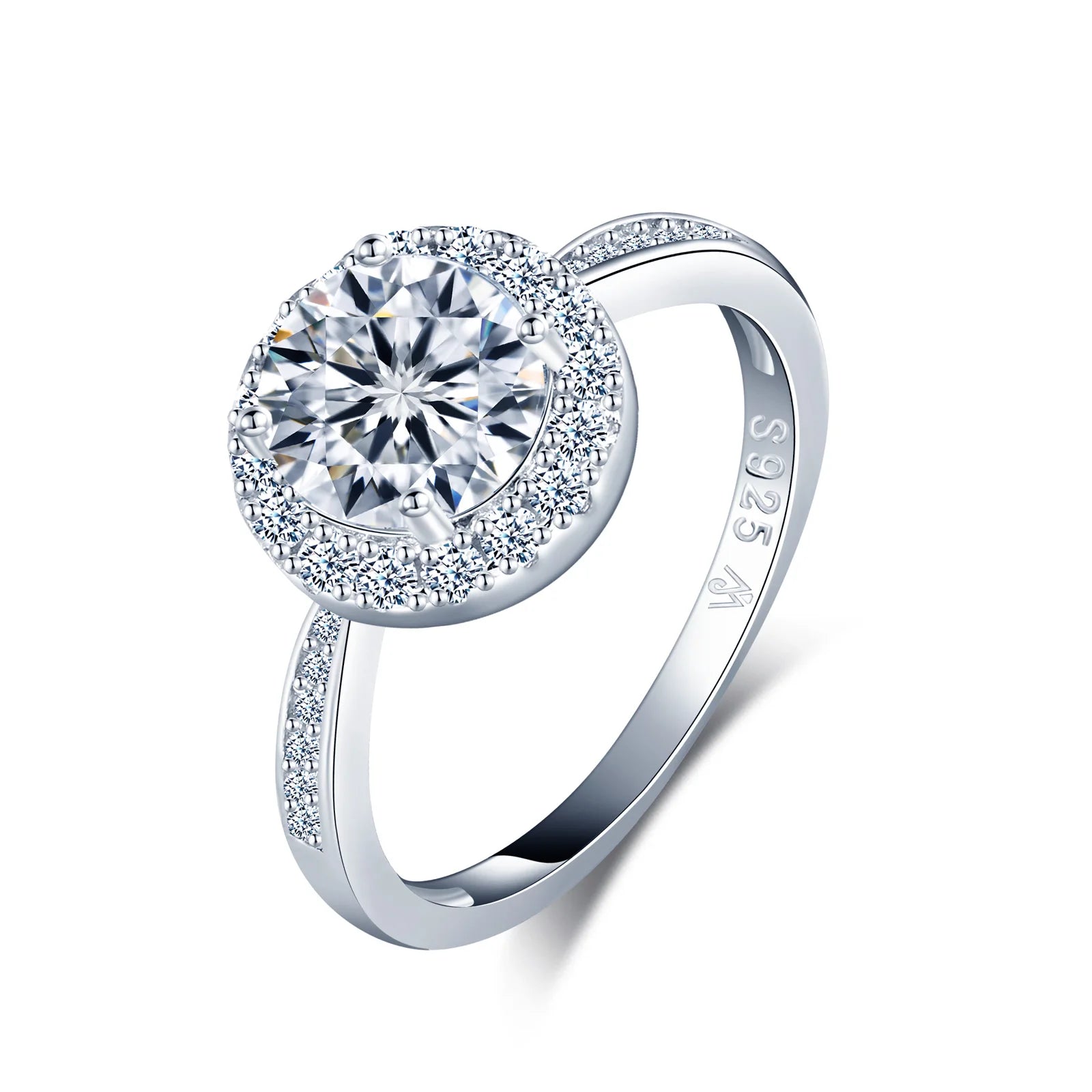 Wholesale Luxury Jewelry 925 Sterling Silver Diamond Round 1CT Moissanite Engagement Rings for Women