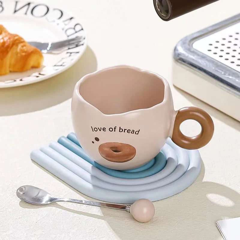 Novelty 350ml Ceramic Coffee Mug Cute Funny Cartoon Bread Office Mug