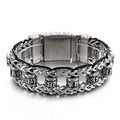 Hip Hop Punk Jewelry Stainless Steel Keel Chain Braided Leather Rope Skull Bracelet Men Ancient Ethnic Symbols Charms Bracelet