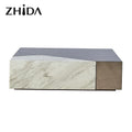 Zhida Wholesale High End Light Luxury Gold Home Artificial Marble and Glass Coffee Table Set MegaBDM