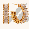 Ding Ran New Style Shining Zircon Hoop Earring 18k Gold Plated Stainless Steel C Shaped Earrings