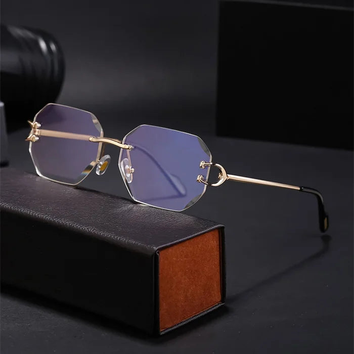 Popular Brand Design Stock Custom Logo Frameless Gradient Sunglasses Uv400 Unisex Vintage High-End Rimless Polygon Sunglasses