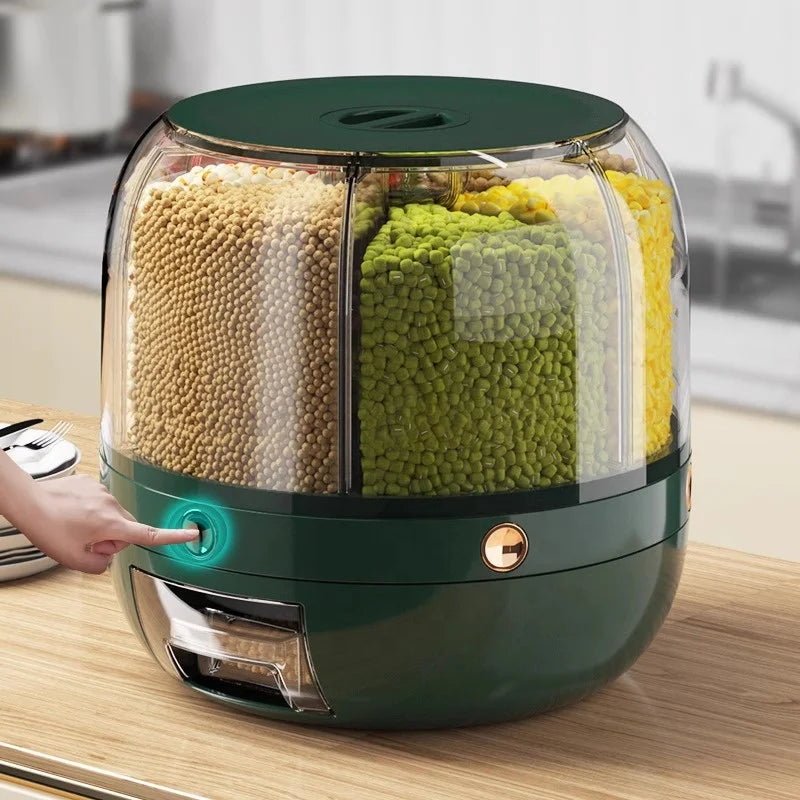 Kitchen Plastic 360 Degree Rotating Grain & Rice Storage Container with Dry Food Dispenser Injection-Molded Eco-Friendly Design