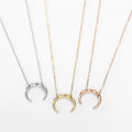 Hot Selling Dainty 14k Gold Plated Link Chain Necklace Hammered Crescent Moon Pendant for Women