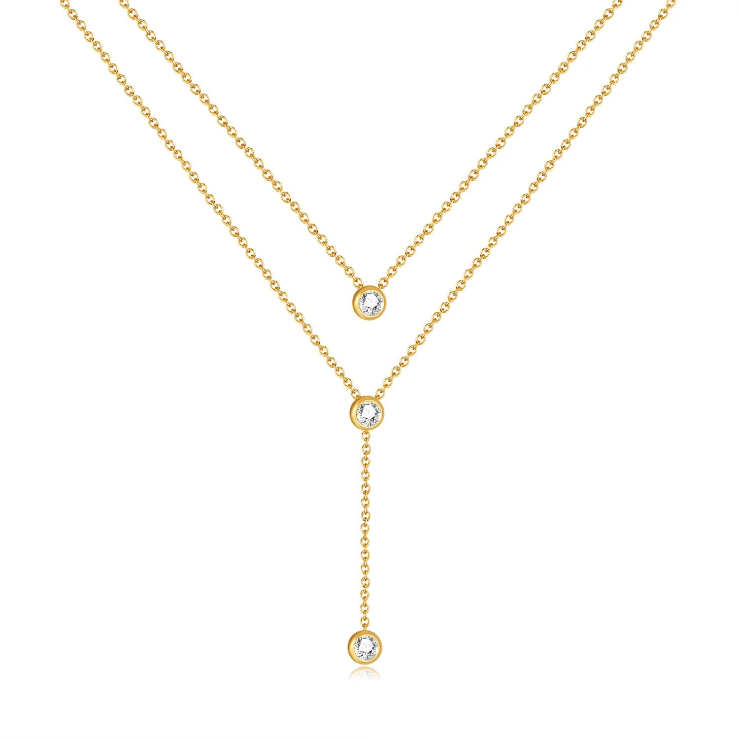 Latest Bohemia Wholesale Stainless Steel Summer Jewelry Layered Double Chain CZ Stone Diamond Long Y Chain Necklaces Gold