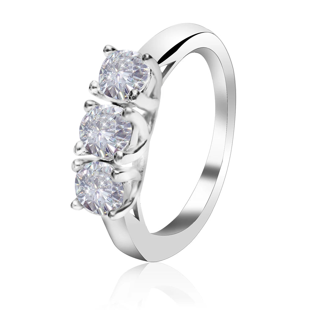 POLIVA 925 Wholesale Sterling Silver CZ Stone Wedding Rings Three Stone Wedding Design Solid Sterling Silver Diamond Ring