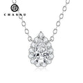 S925 Sterling Silver Wedding Gem Necklaces 1 Carat 1ct Pear Shaped Moissanite Halo Waterdrop Necklace Pendant for Women