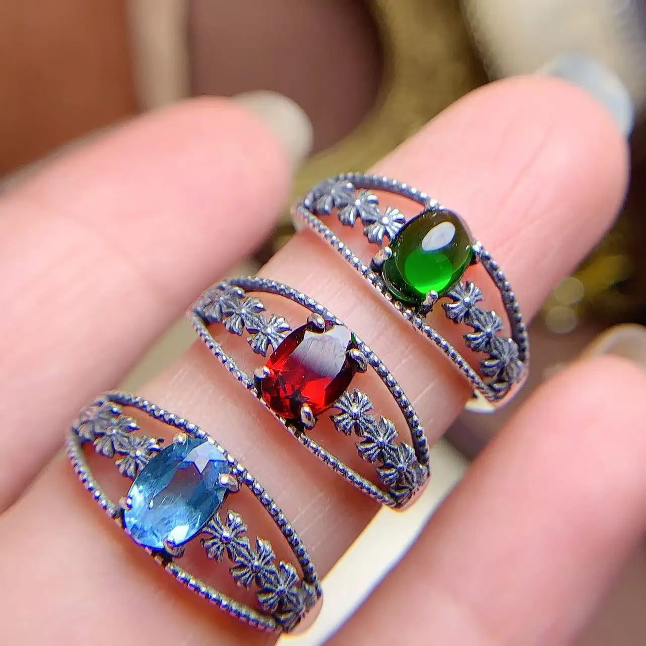 New Design Fashion 925 Sterling Silver Natural Gemstone Ladies Jewelry Women Wedding Rings for Girls