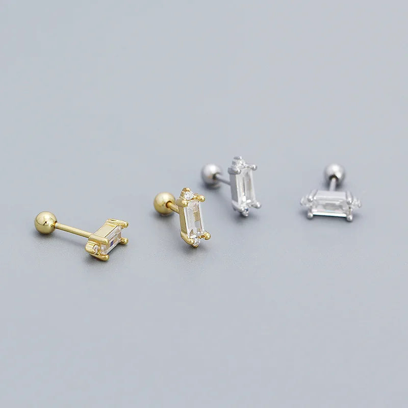 Dropshipping 925 Sterling Silver Square Zircon Screw Stud Earring Jewelry for Women