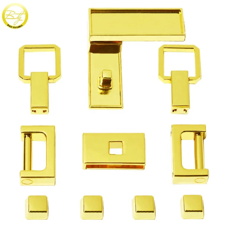 Good Quality Bags One Set Hardware Wholesale Purse Gold Lock Fitting End Clips Connector Handle for Suitcase