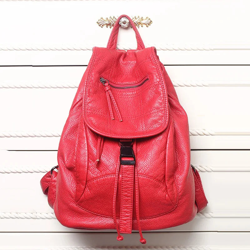 Fashion PU Leather Backpack Casual Large Capacity College Wind Travel Student Bag Handbag