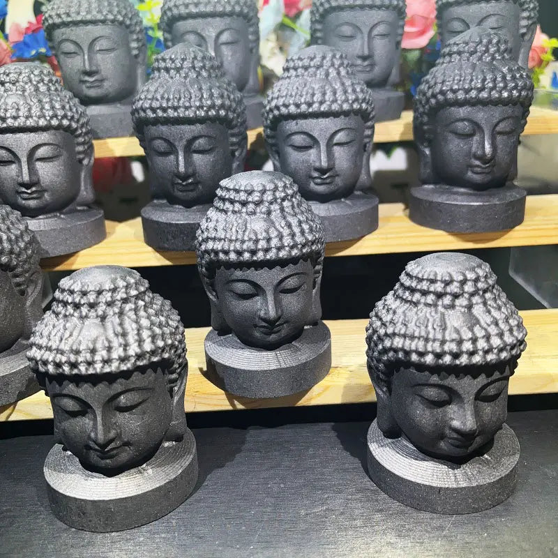 Hot Sale Crystals Carving Craft Hand Carved Buddha Customize 8cm Shungite Buddha's Head for Decoration