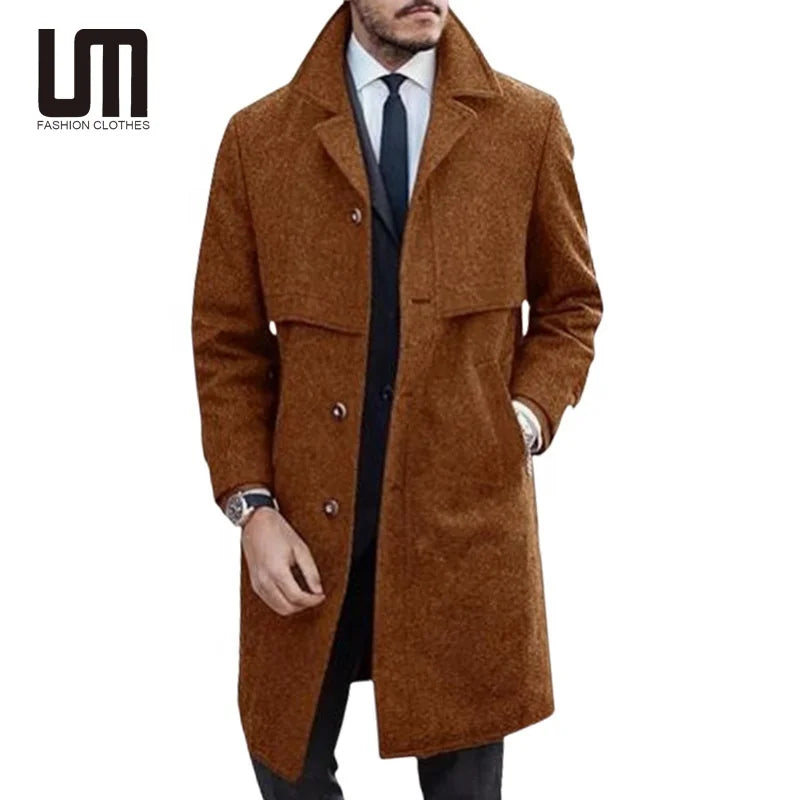 Liu Ming Trending Products 2025 New Arrivals Men Fashion Vintage Single Breasted Long Sleeve Woolen Coat