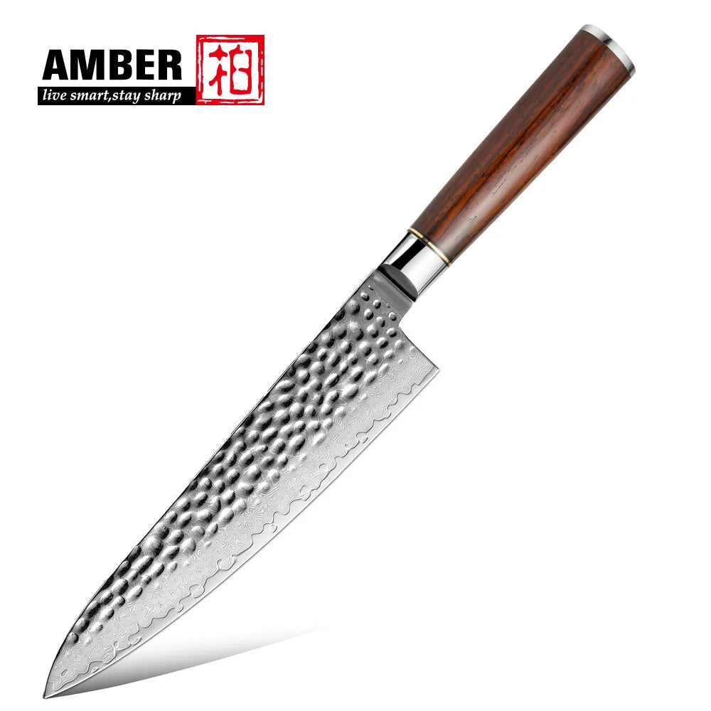 Amber 8 Inch Damascus VG-10 Steel Kitchen Chef Knife with Premium Sandal Wood Handle