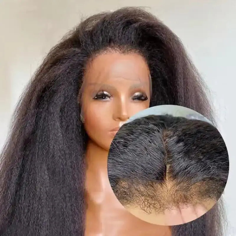 4C Kinky Edge 13x4 13x6 HD Lace Front Yaki Straight Human Hair Wigs for Black Women Cheap Yaki Lace Frontal Wig