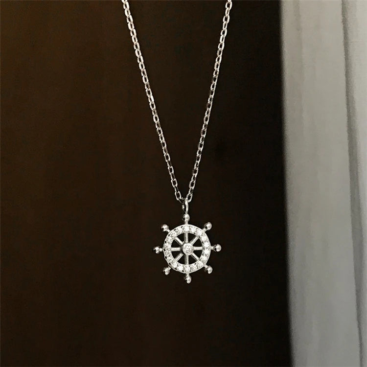 Creative Sterling Silver Full Cubic Zirconia Women Rudder Pendant Jewelry Necklace