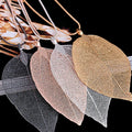 Lateefah OEM Natural Real Leaf Specimen Gold Plated Necklace Sweater Chain Pendant Necklace for Gift