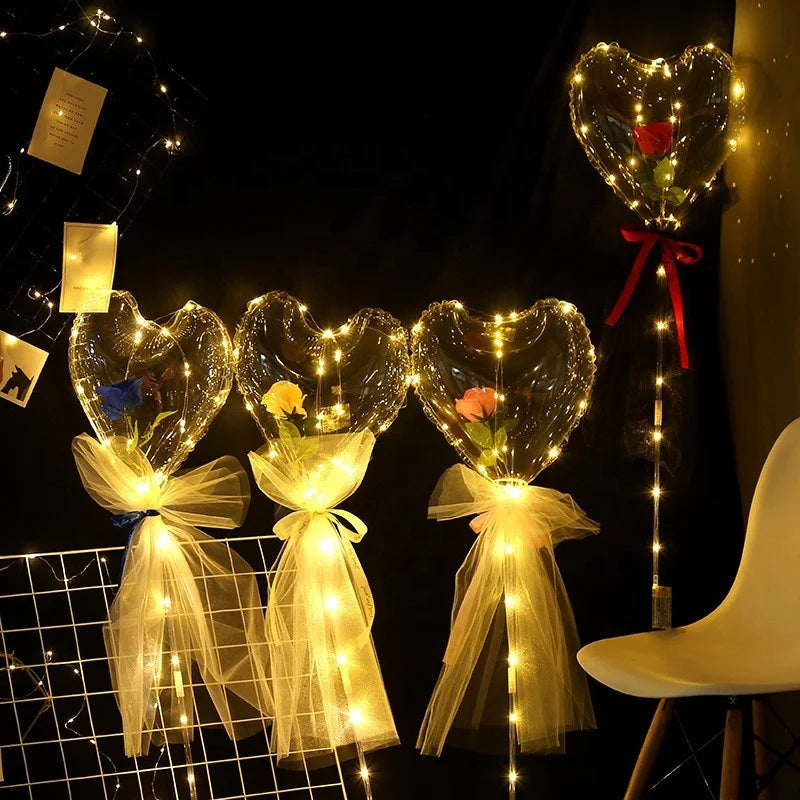Birthday Wedding Decoration 2026 Love Box Women Decor San Valentin Idea Gift Transparent Rose Led Bobo Balloon Valentines Day