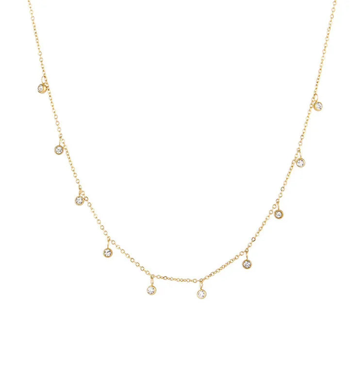 Romantic Colorful Rhinestone Charm Dainty Stainless Steel Chain Gold Plated Jiagelin N2470 Choker Necklace