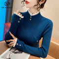 Custom Jacquard Knit Sweater for Women Long Sleeve Plain Pullover Autumn Knitwear with Front Logo