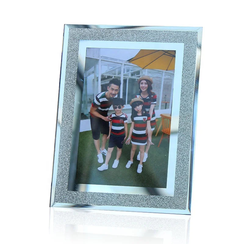 European Light Luxury Glass Photo Frame with Silk Screen Printing Silver/Gold Colors 6" & 7" Inch Customizable Sizes