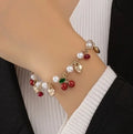 Cute Fruit Red Cherry Bracelet Necklace Set Girls Sweet Cherry Bracelet Fashion Fruit Necklace Collar for Women Birthday Gift