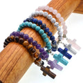 Latest Hot Sale Natural Round Gemstone Beads Bracelets with Cross Pendant for Women Men Elastic Healing Charms Pendant Jewelry