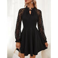 Lace Long Sleeved Dress Wholesale a Line Short Skirt Manufacturer Fashion V Neck Dress Factory Directly