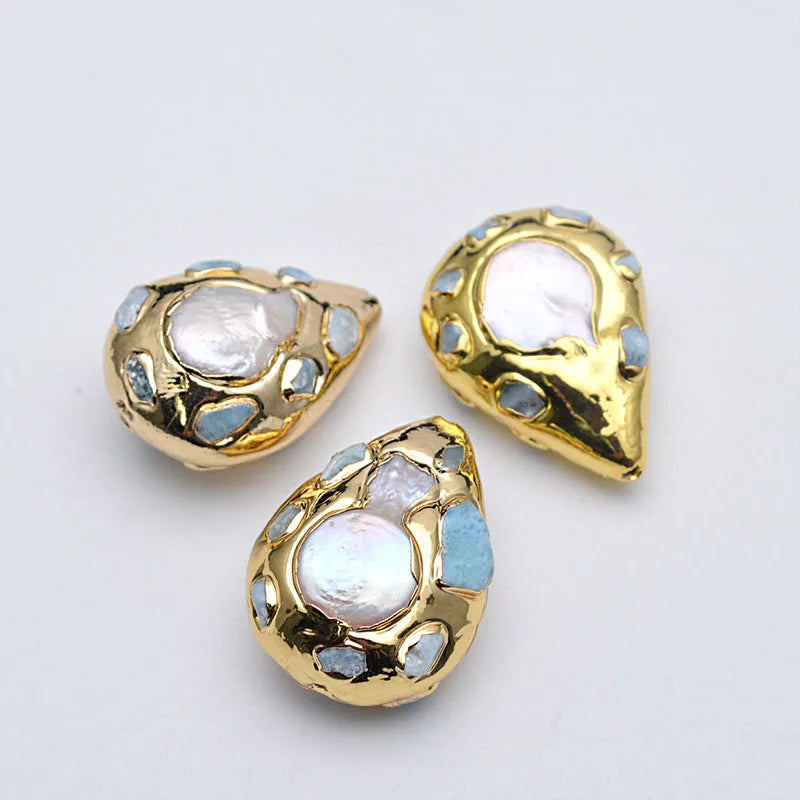Luxury 18k Gold Plated Natural Gemstone Amazonite Water Drop Shape Pendants Charms for Jewelry Making
