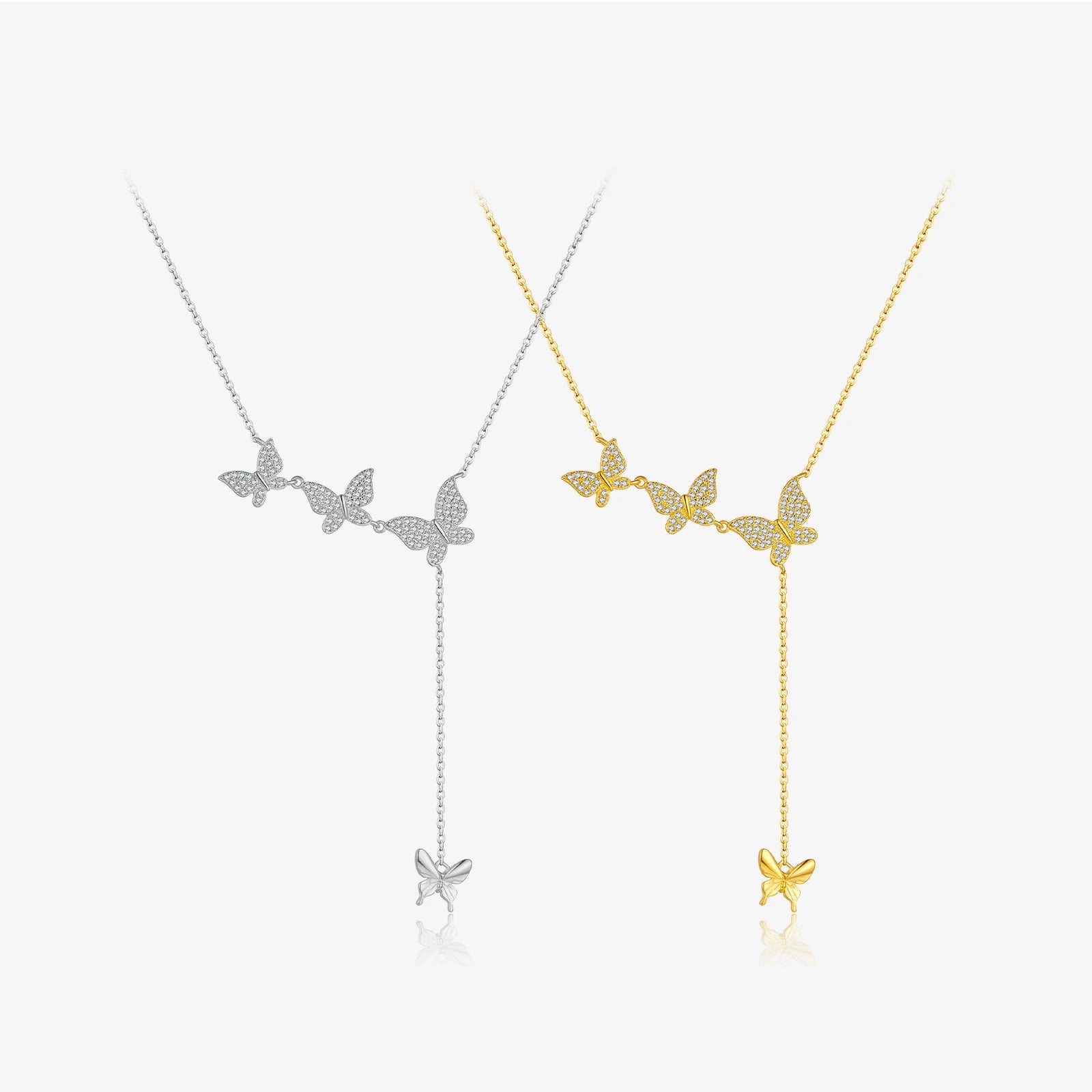FUAMAY Silver 18K Gold Plated Delicate Zircon butterfly Necklace Lariat Necklace Chic and Elegant butterfly Necklace for Women