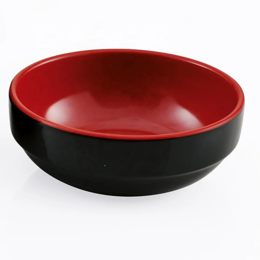 Custom Restaurant Serving Dinnerware Korean Style 5.5 Inch Black Red Melamine Rice Bowl