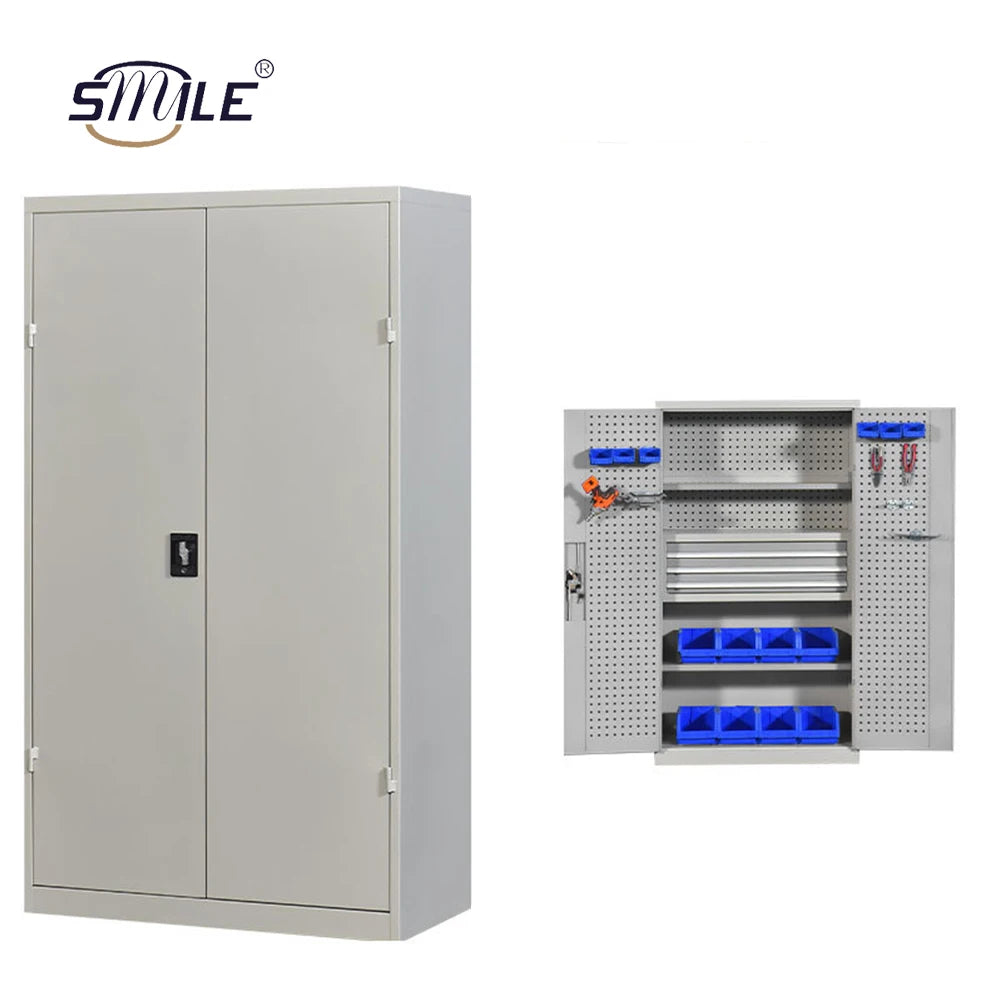SMILE TECH Customized Workshop Steel 2-Door Tool Trolley with Key Lock and Customized RAL Color for Locker