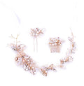 Bridal Gold Wired Rhinestone Pearl Beads Leaf Flower Headbands Hairclip Haircomb Jewelry Sets for Women Wedding Hair Accessories