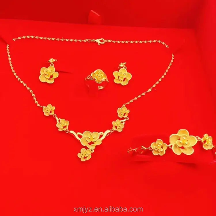 Dubai Gold New Product Brass Gold-Plated Jewellery Set Female Bracelet Earrings Ring