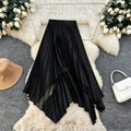 High Waist Elastic Pleated Midaxi Skirt Vintage Style Floral Lace Insert Breathable Black Polyester Chiffon Sexy Print for Plus