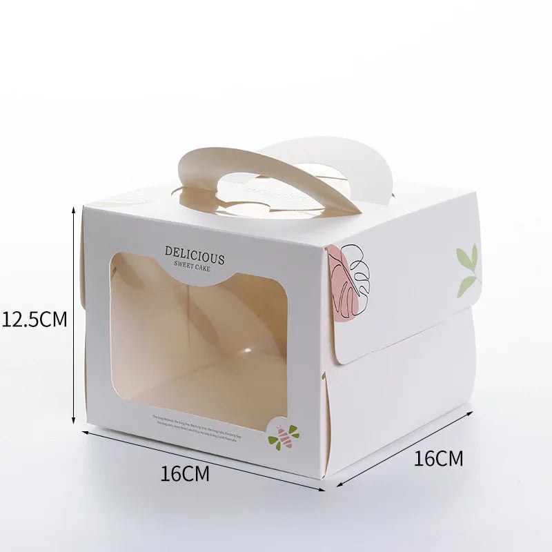 Hot Selling  4 Inch Square Cake Paper Box Bakery Box With Window Handle Cake Packing Boxes