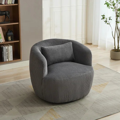 360Â° Swivel Corduroy Accent Chair Soft Barrel Design Upholstered One Seat Sectional Sofa Square Metal Material Living Room