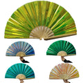 FAREA 2026 Popular Folding Fan Bamboo Craft PVC Holographic Iridescent Reflective Large Hand Fans for Parties