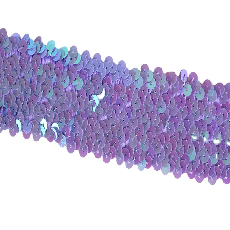 45 mm Wide Gold PET Sequins Lace Fabric 5 Rows Beaded Sequined Ribbon Elastic Stretch Webbing Trims for Costume Dresses