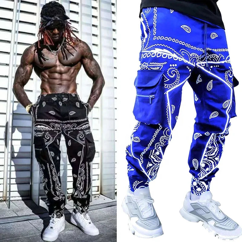 Mens Hip Hop Cargo Pants Paisly Harem Trousers Urban Printed Streetwear Outfits Japanese Hippie Clothes Baggy Pants